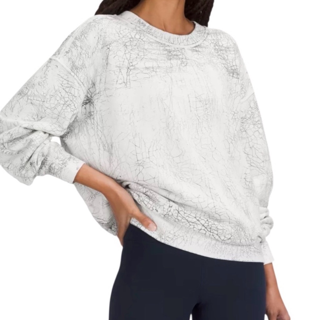 Lululemon Perfectly Oversized Crewthread Dye White Black Womens Size 12 Athletic